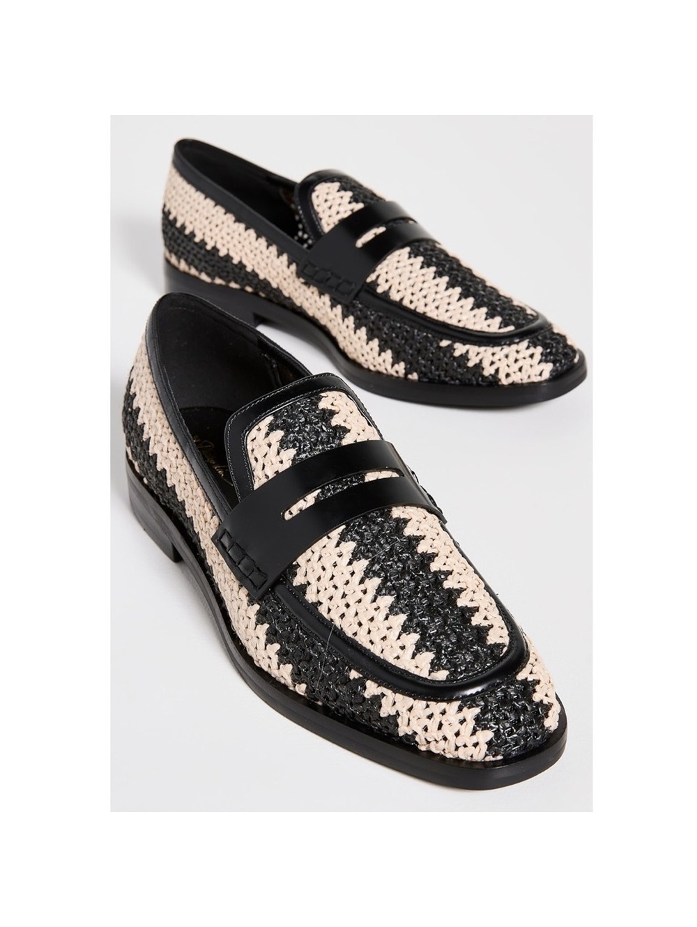 3.1 Phillip Lim Alexa Raffia & Leather Penny Loafers in Antique White/Black NEW